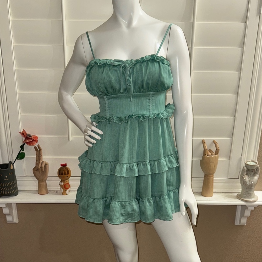 Wild Fable Sleeveless Tiered Chiffon Fit & Flare Skater Dress Aqua